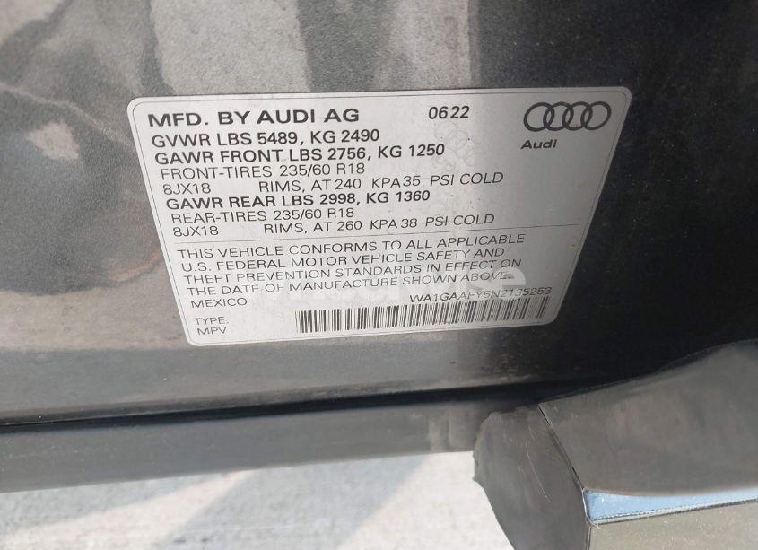 Photo 9 of 2022 Audi Q5 PREMIUM 45 TFSI S LINE QUATTRO S TRONIC (VIN WA1GAAFY5N2135253)