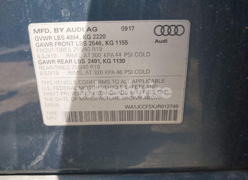 Photo 9 of 2018 Audi Q3 2.0T PREMIUM/2.0T SPORT PREMIUM (VIN WA1JCCFSXJR012749)