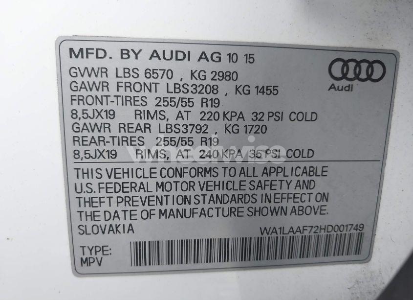 Photo 9 of 2017 Audi Q7 3.0T PREMIUM (VIN WA1LAAF72HD001749)