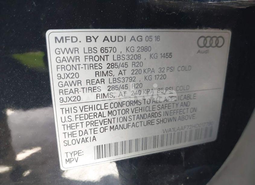 Photo 9 of 2017 Audi Q7 3.0T PREMIUM (VIN WA1LAAF72HD017790)