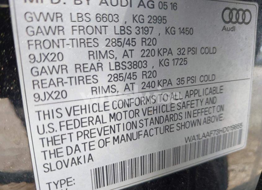 Photo 9 of 2017 Audi Q7 3.0T PREMIUM (VIN WA1LAAF73HD019855)