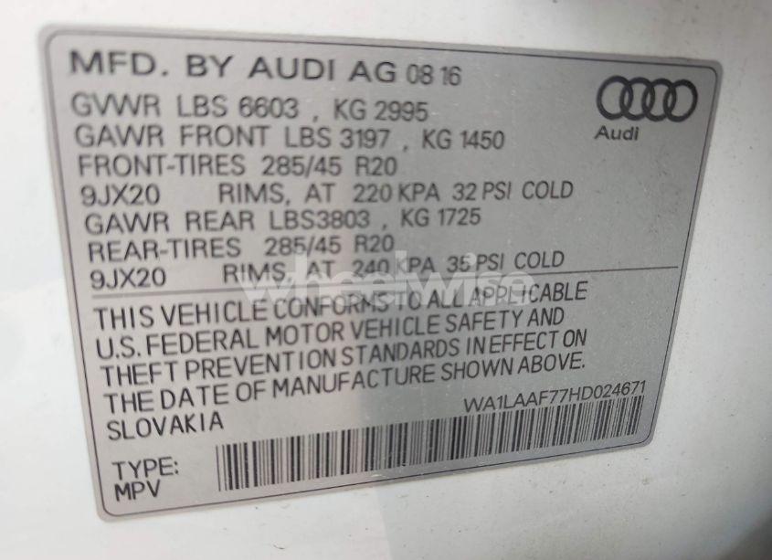 Photo 9 of 2017 Audi Q7 3.0T PREMIUM (VIN WA1LAAF77HD024671)