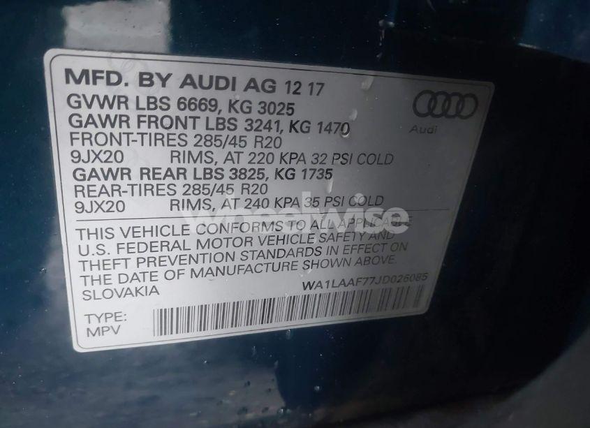 Photo 9 of 2018 Audi Q7 3.0T PREMIUM (VIN WA1LAAF77JD026085)