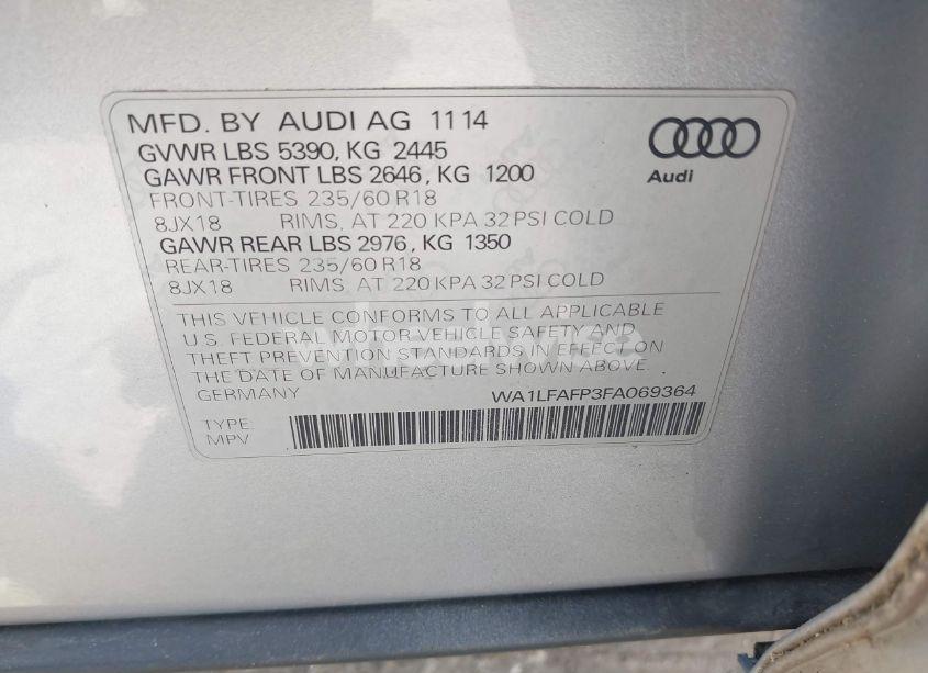 Photo 9 of 2015 Audi Q5 2.0T PREMIUM (VIN WA1LFAFP3FA069364)