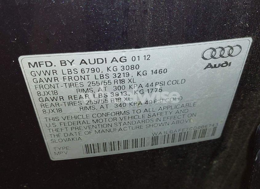 Photo 9 of 2012 Audi Q7 3.0T PREMIUM (VIN WA1LGAFE7CD006743)