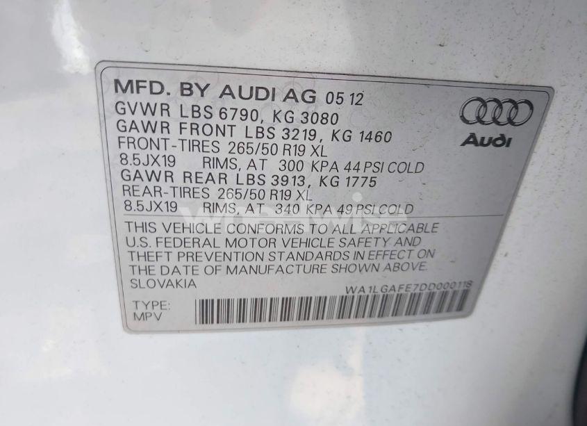 Photo 9 of 2013 Audi Q7 3.0T PREMIUM (VIN WA1LGAFE7DD000118)