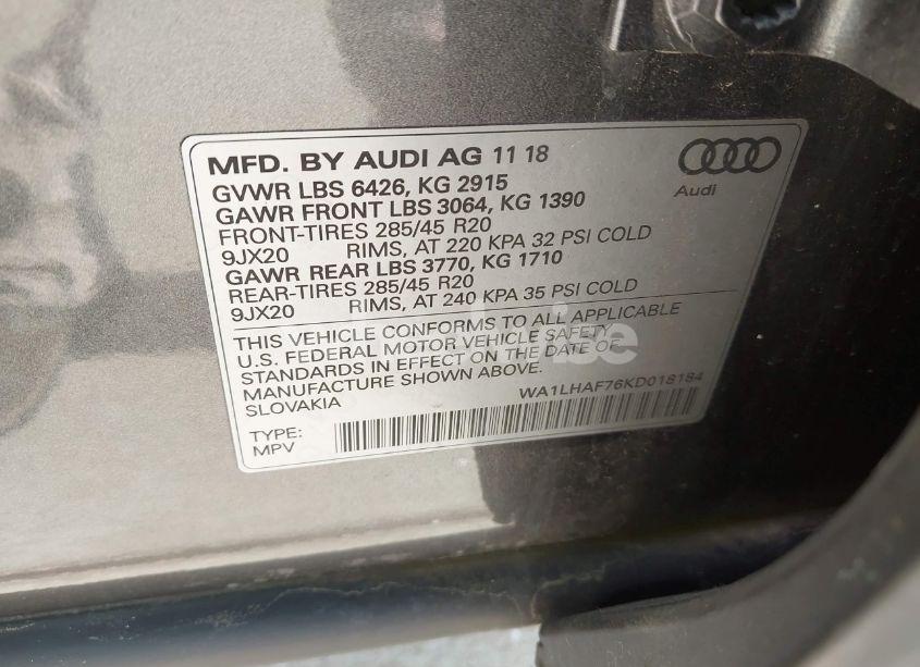 Photo 9 of 2019 Audi Q7 45 PREMIUM/45 SE PREMIUM (VIN WA1LHAF76KD018184)