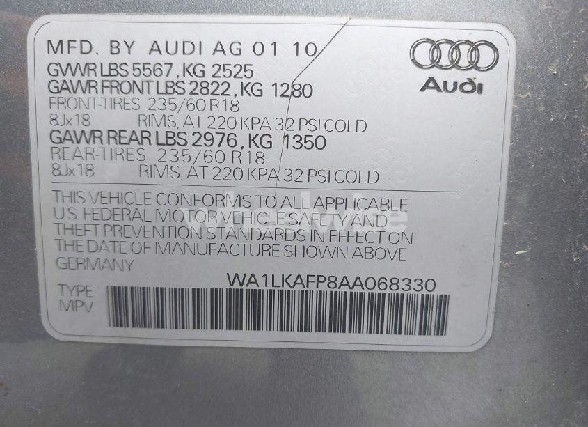 Photo 9 of 2010 Audi Q5 3.2 PREMIUM (VIN WA1LKAFP8AA068330)