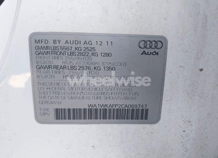 Photo 9 of 2012 Audi Q5 3.2 PREMIUM (VIN WA1WKAFP2CA069747)