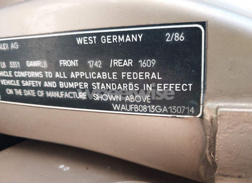 Photo 9 of 1986 Audi 4000 S CUSTOM (VIN WAUFB0813GA130714)