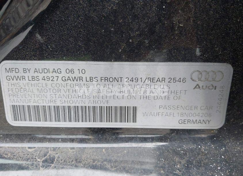 Photo 9 of 2011 Audi A4 2.0T PREMIUM (VIN WAUFFAFL1BN004206)