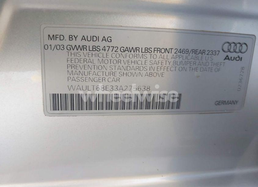 Photo 9 of 2003 Audi A4 3.0 (VIN WAULT68E33A275638)