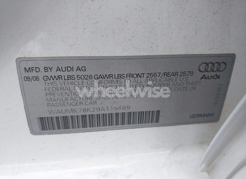 Photo 9 of 2009 Audi A4 3.2L PRESTIGE (VIN WAUMK78K29A115469)