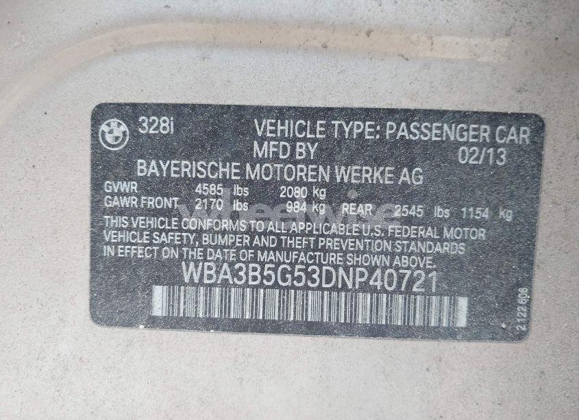 Photo 9 of 2013 Bmw 328i XDRIVE (VIN WBA3B5G53DNP40721)