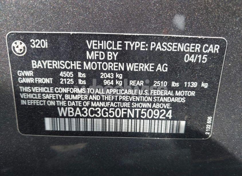 Photo 9 of 2015 Bmw 320i XDRIVE (VIN WBA3C3G50FNT50924)