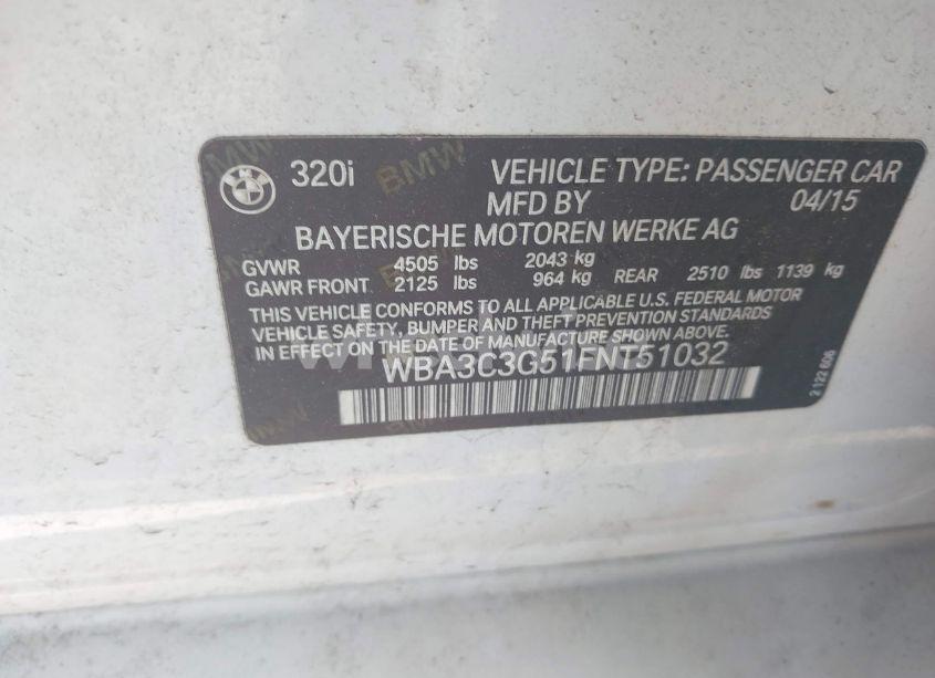 Photo 9 of 2015 Bmw 320i XDRIVE (VIN WBA3C3G51FNT51032)