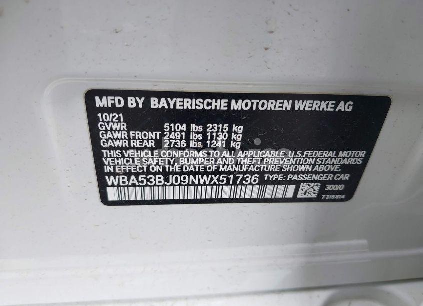 Photo 9 of 2022 Bmw 540 I (VIN WBA53BJ09NWX51736)