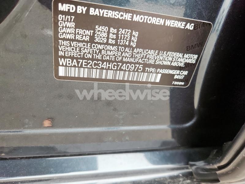 Photo 2 of 2017 BMW 740 I (VIN WBA7E2C34HG740975)