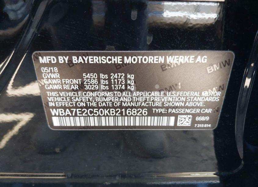 Photo 9 of 2019 Bmw 740i (VIN WBA7E2C50KB216826)