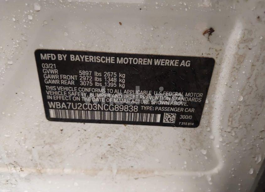 Photo 9 of 2022 Bmw 750 I XDRIVE (VIN WBA7U2C03NCG89838)