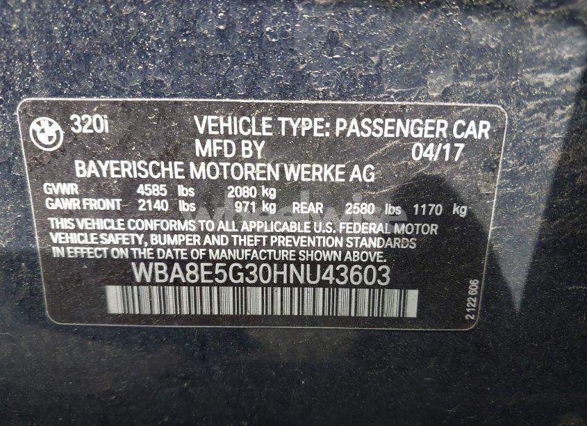 Photo 9 of 2017 Bmw 320i XDRIVE (VIN WBA8E5G30HNU43603)