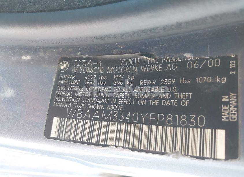 Photo 9 of 2000 Bmw 323i (VIN WBAAM3340YFP81830)