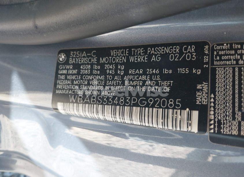 Photo 9 of 2003 Bmw 325ci (VIN WBABS33483PG92085)