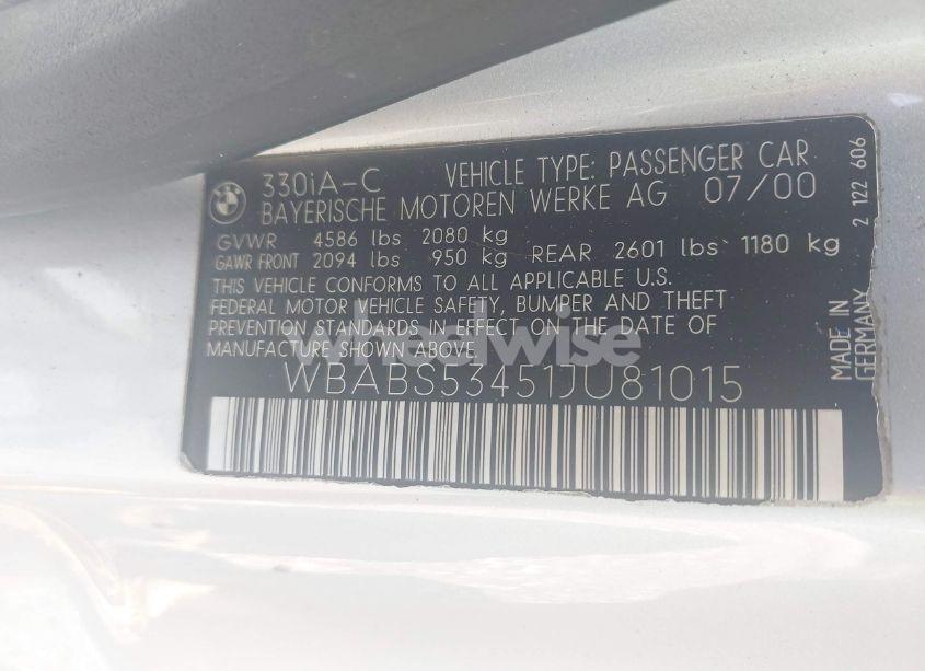 Photo 9 of 2001 Bmw 330ci (VIN WBABS53451JU81015)