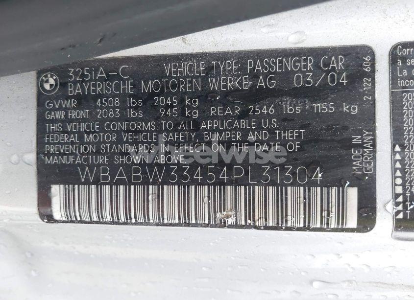 Photo 9 of 2004 Bmw 325ci (VIN WBABW33454PL31304)