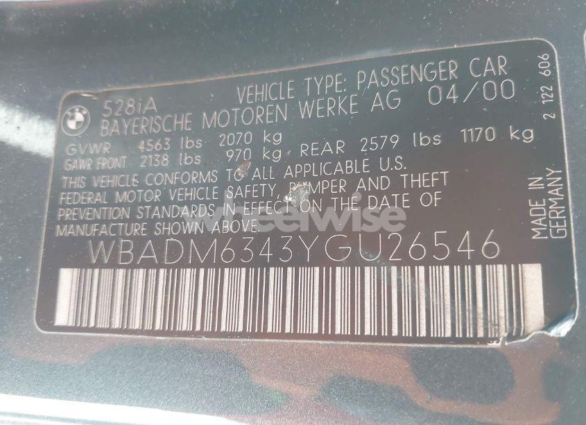 Photo 9 of 2000 Bmw 528ia (VIN WBADM6343YGU26546)