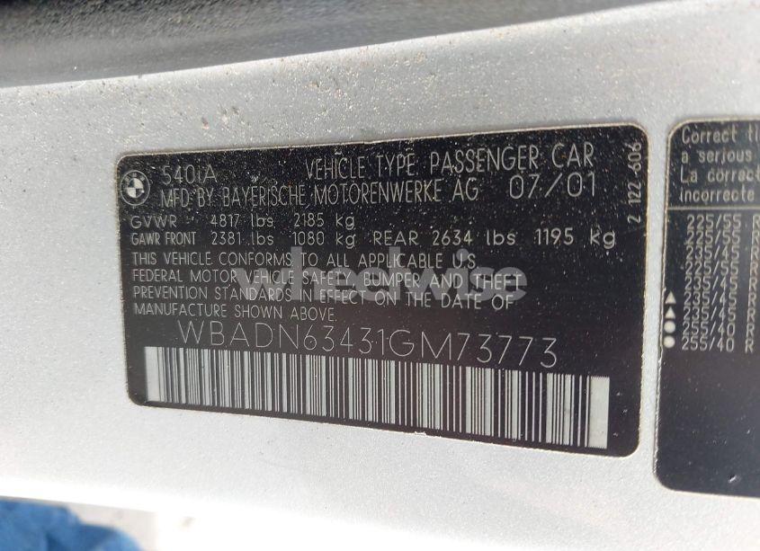 Photo 9 of 2001 Bmw 5 SERIES 540IA (VIN WBADN63431GM73773)