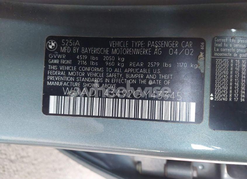 Photo 9 of 2002 Bmw 525ia (VIN WBADT43492GY43345)