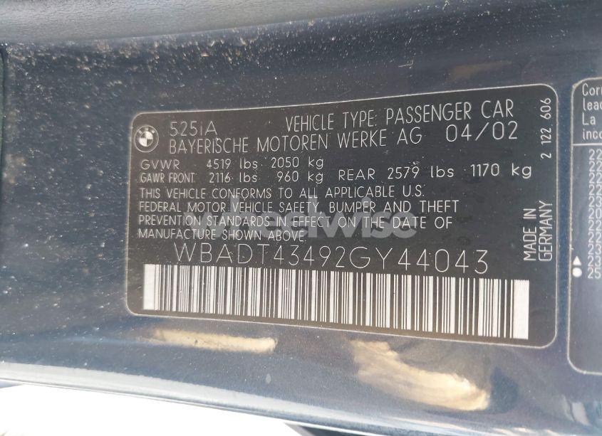 Photo 9 of 2002 Bmw 525ia (VIN WBADT43492GY44043)