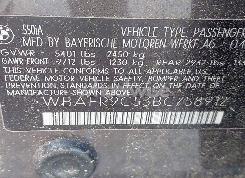 Photo 9 of 2011 Bmw 550i (VIN WBAFR9C53BC758912)