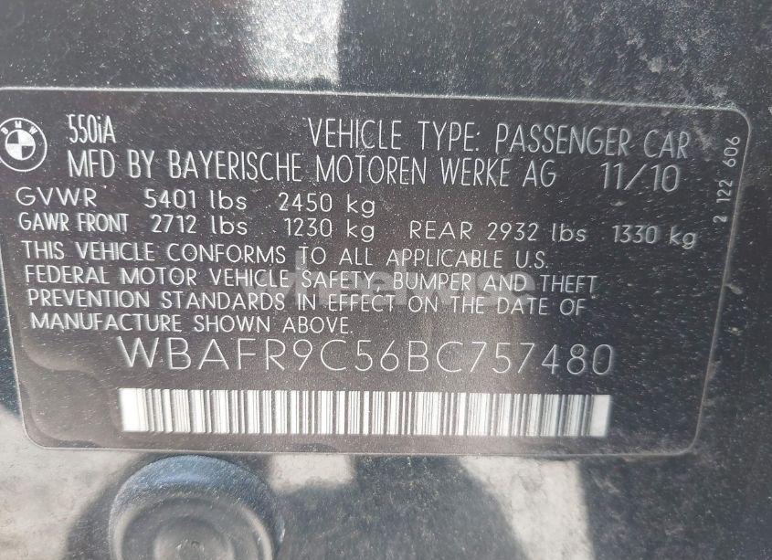 Photo 9 of 2011 Bmw 550i (VIN WBAFR9C56BC757480)