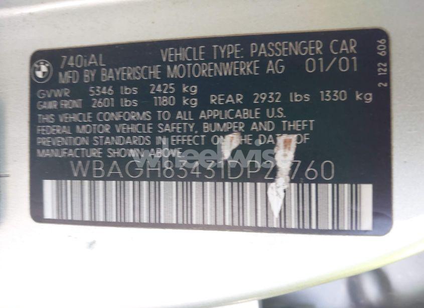Photo 9 of 2001 Bmw 740il (VIN WBAGH83431DP27760)