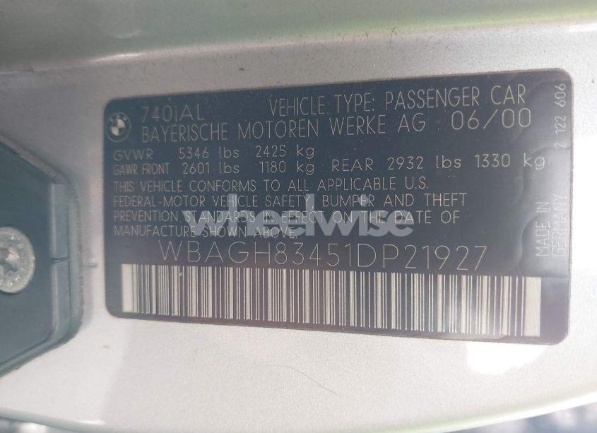 Photo 9 of 2001 Bmw 740il (VIN WBAGH83451DP21927)