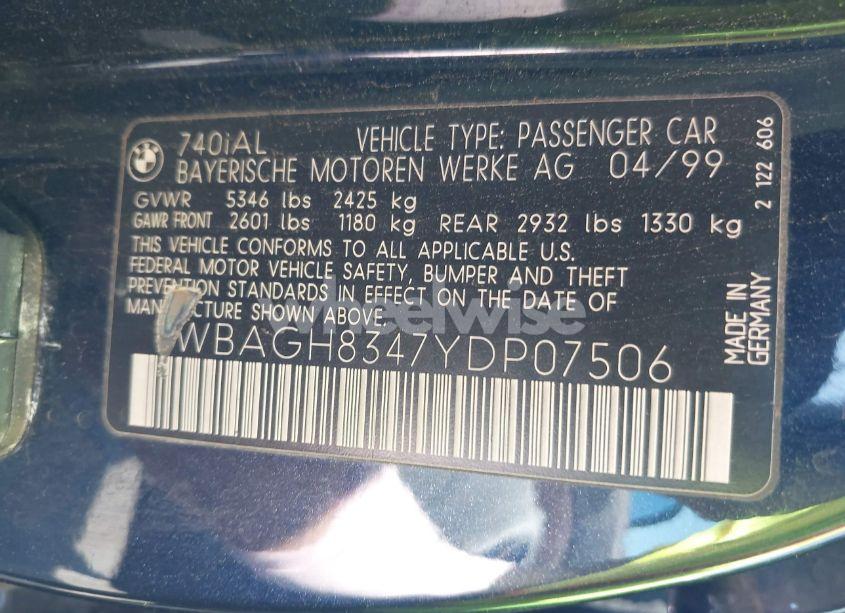 Photo 9 of 2000 Bmw 740il (VIN WBAGH8347YDP07506)