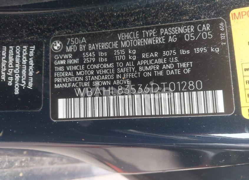 Photo 9 of 2006 Bmw 750i (VIN WBAHL83536DT01280)