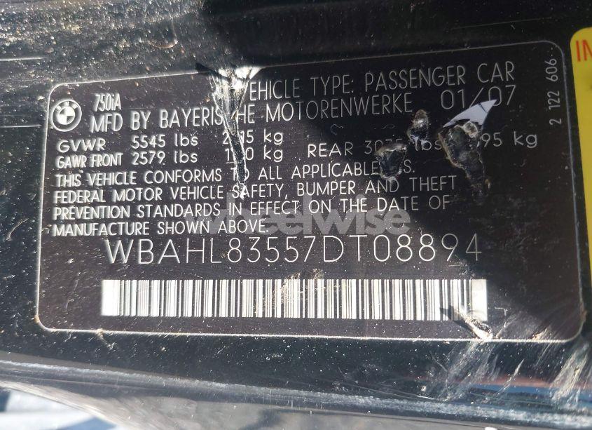 Photo 9 of 2007 Bmw 750i (VIN WBAHL83557DT08894)