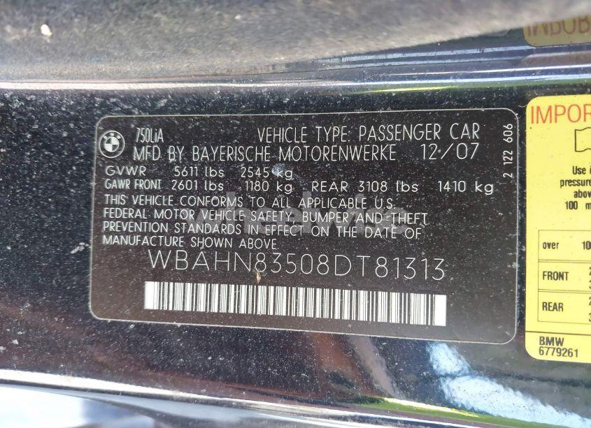Photo 9 of 2008 Bmw 750li (VIN WBAHN83508DT81313)