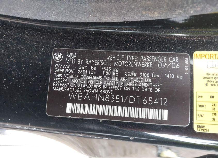 Photo 9 of 2007 Bmw 750li (VIN WBAHN83517DT65412)