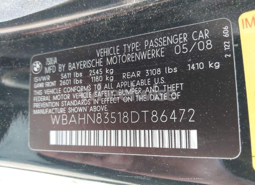 Photo 9 of 2008 Bmw 750li (VIN WBAHN83518DT86472)