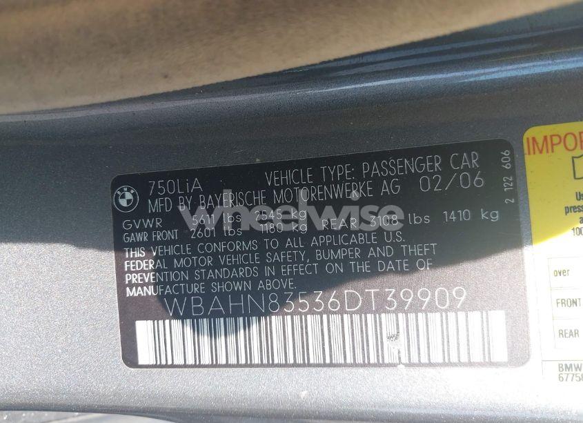 Photo 9 of 2006 Bmw 750li (VIN WBAHN83536DT39909)