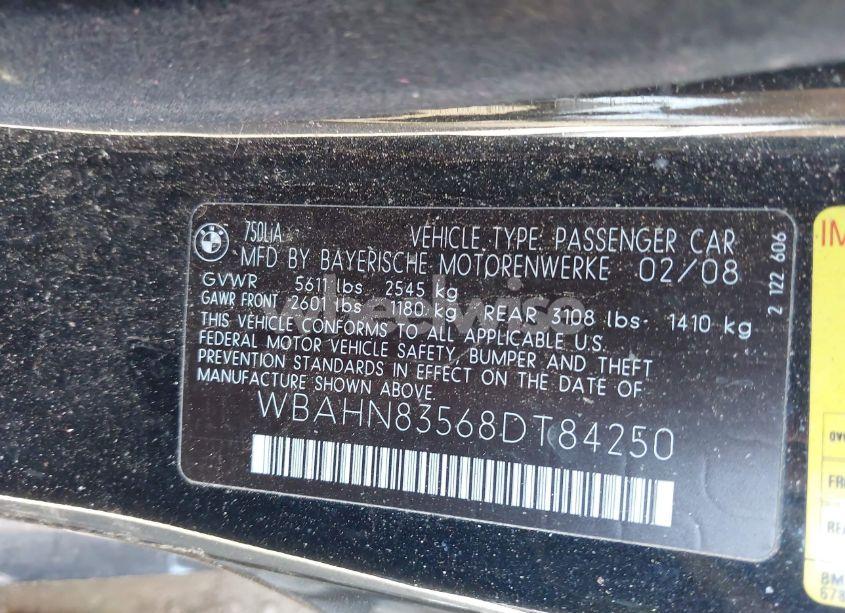 Photo 9 of 2008 Bmw 750li (VIN WBAHN83568DT84250)