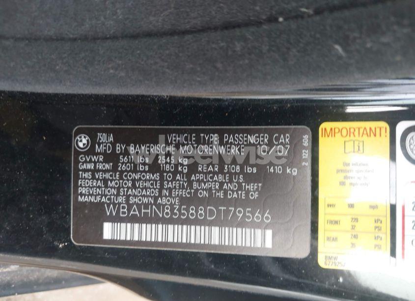 Photo 9 of 2008 Bmw 750li (VIN WBAHN83588DT79566)