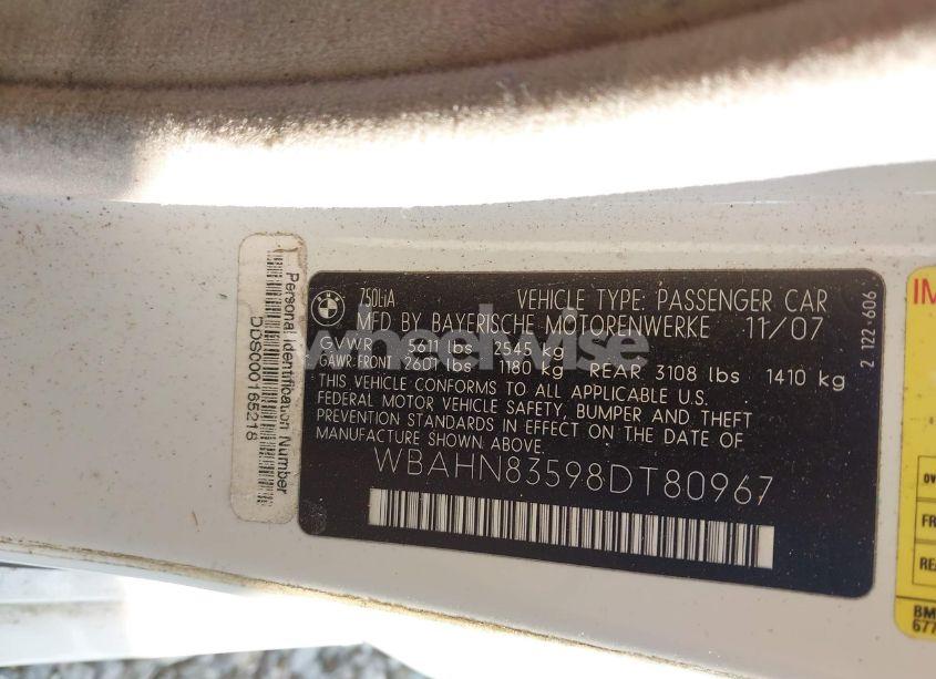 Photo 9 of 2008 Bmw 750li (VIN WBAHN83598DT80967)