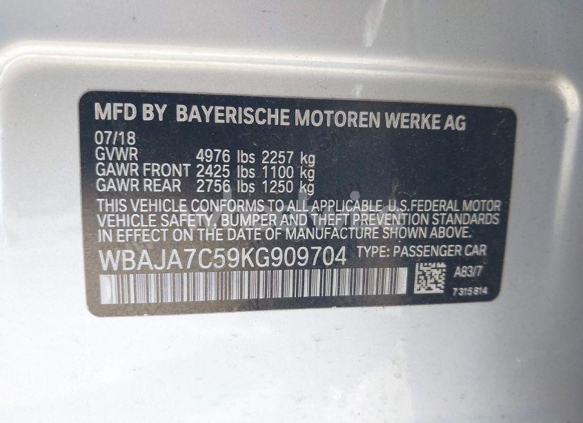 Photo 9 of 2019 Bmw 530i XDRIVE (VIN WBAJA7C59KG909704)