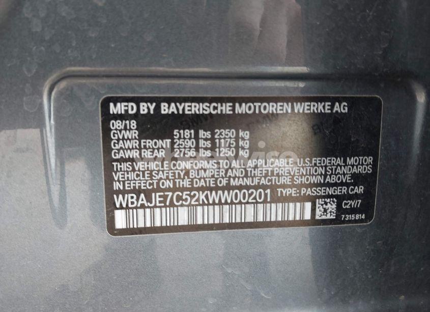 Photo 9 of 2019 Bmw 540i XDRIVE (VIN WBAJE7C52KWW00201)