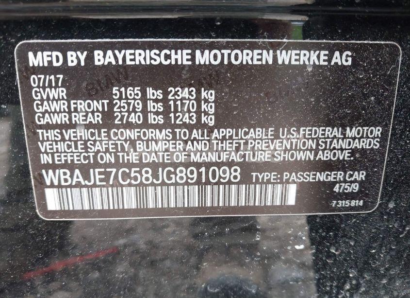 Photo 9 of 2018 Bmw 540i XDRIVE (VIN WBAJE7C58JG891098)